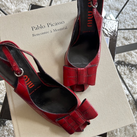 Miu Miu Shoes - Vintage Miu Miu Red Slingback Heels with Bow Detail
